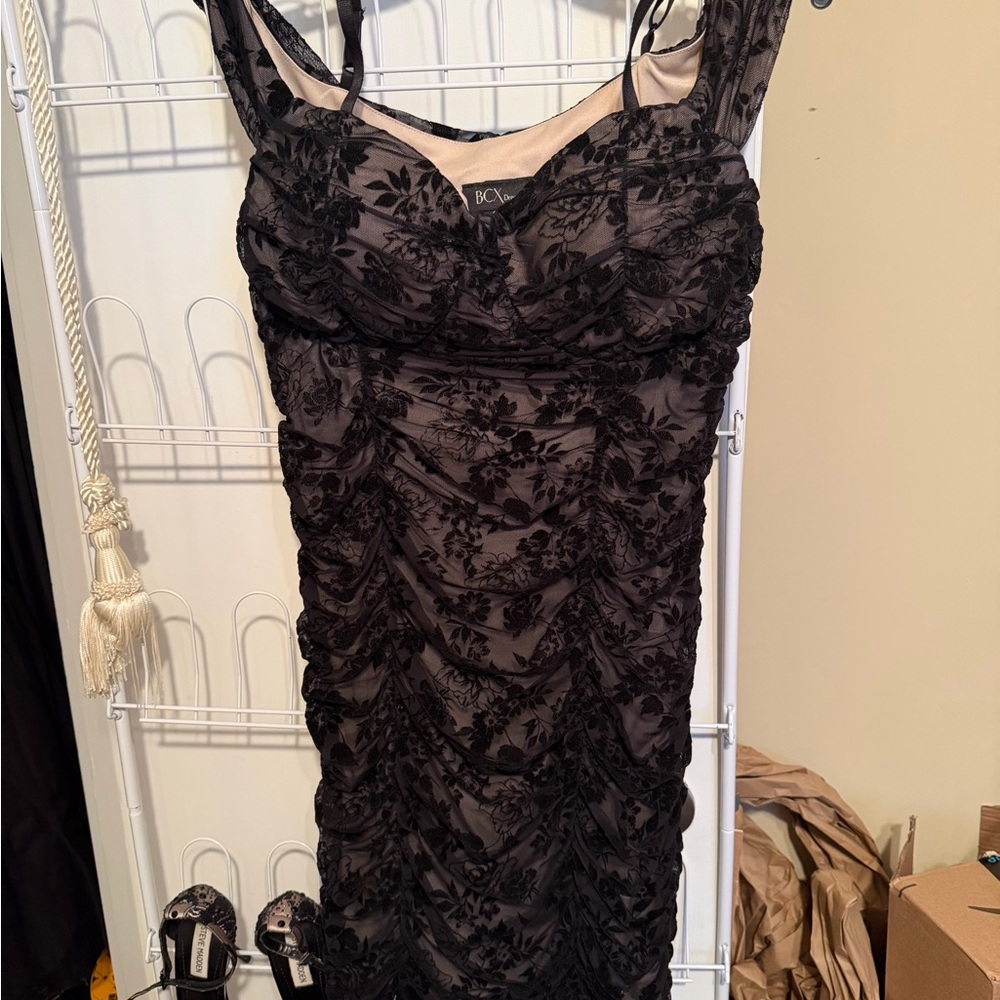 BCX Strapless Black Floral Dress